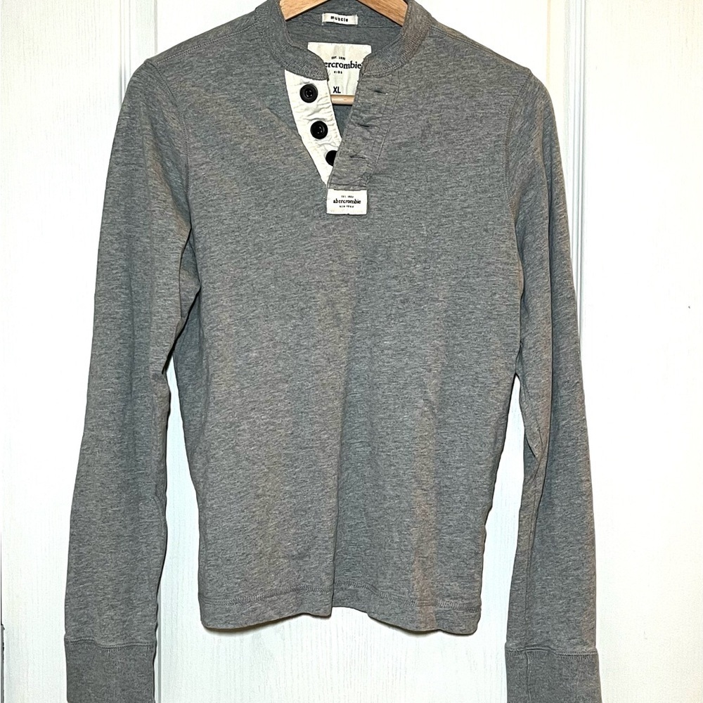 Abercrombie & Fitch Kids Boys XL Gray Henley Long sleeve Shirt Casual Loungewear